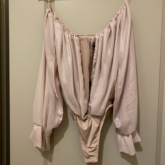 Peace + Love Nude Metallic Bardot Bodysuit Sz. 4 - Picture 6 of 11